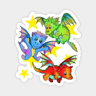 3 Baby Dragons Flying in a Starry Sky Magnet