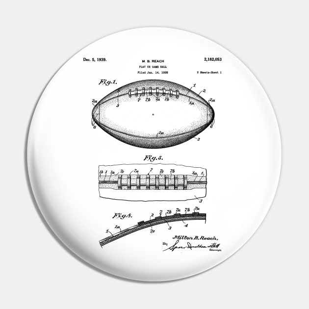 Football Patent - American Football Art - Black And White Pin by patentpress