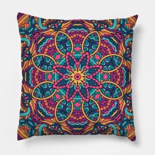 Colorful Oriental Rug Mandala Boho Pattern Pillow