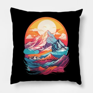 Colorful Mountain Range Sunset Landscape Design Pillow