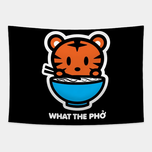 Tiger Lion What The Pho Ramen Noodles Food Animal Lover Cute Bambu Brand Tapestry by Bambu