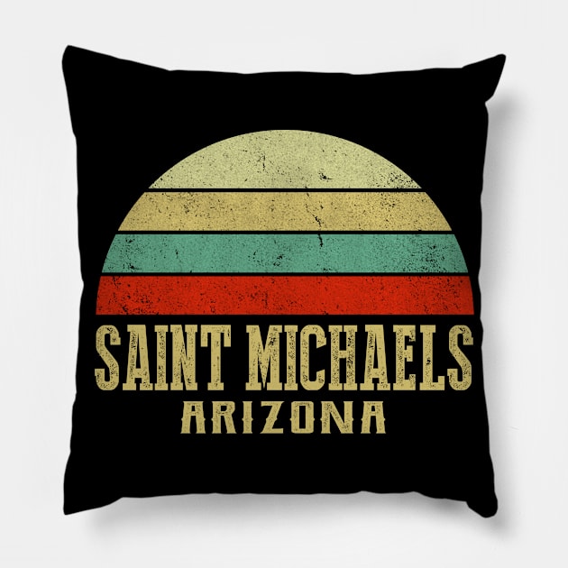 Saint Michaels Arizona Vintage Retro Sunset Pillow by Curry G