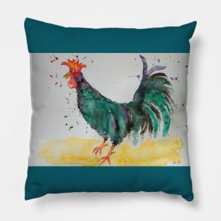 Colourful Rooster, rooster art, watercolour rooster Pillow