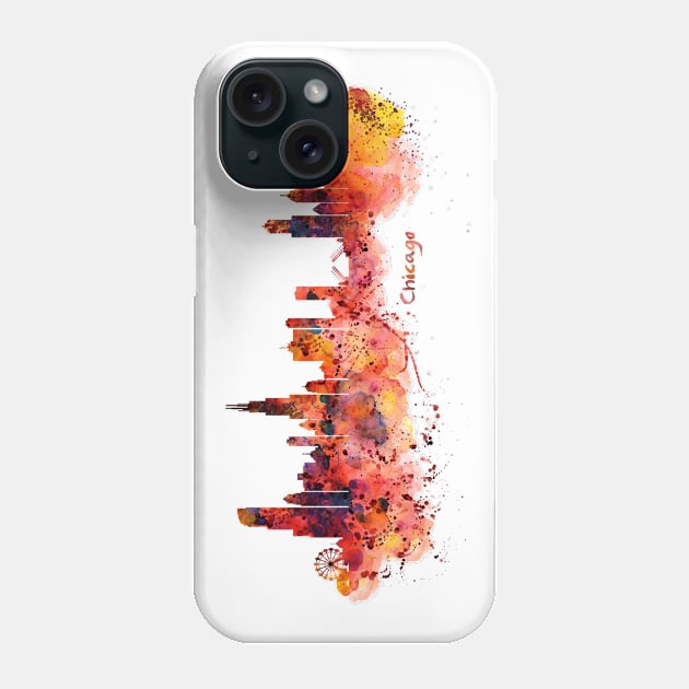 Chicago watercolor skyline Phone Case by Marian Voicu