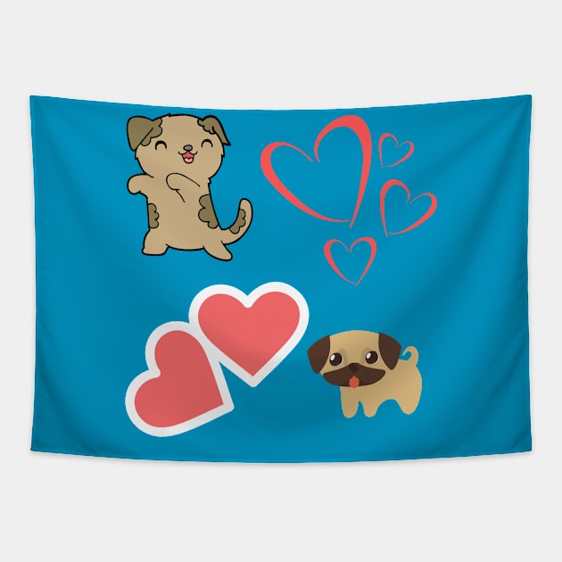 Cute puppies with hearts Tapestry by Courtney's Creations