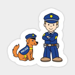 Boy as Policeman with Police Dog Magnet