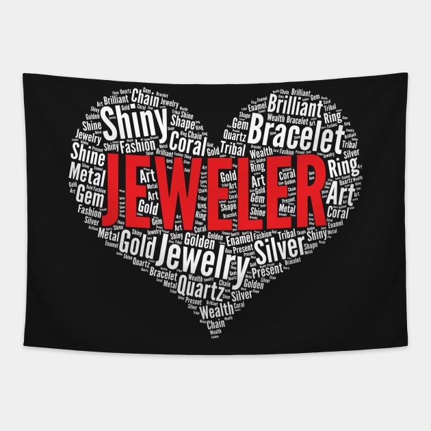 Jeweler Heart Shape Word Cloud Jewelry Maker graphic Tapestry by theodoros20