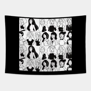 Women Girls Black and White Print Tapestry