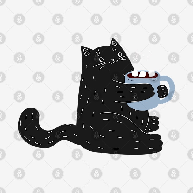 Black Cat Drinking Coffee by gronly