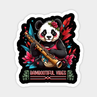 BAMBOOTIFUL VIBES ROCKABILLY PANDA BEAR PLAYING BAMBOO FLUTE Magnet