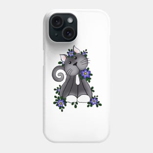 Lovely Kitty Cat Playing in the blue flowers Phone Case