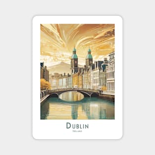 Vintage Retro Travel Poster Golden Hour in Dublin Magnet