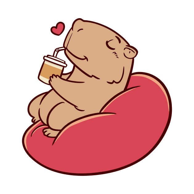 Cute capybara chilling and drinking coffee by camelliabrioni