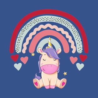 valentines day unicorn Valentines rainbow with colorful hearts T-Shirt