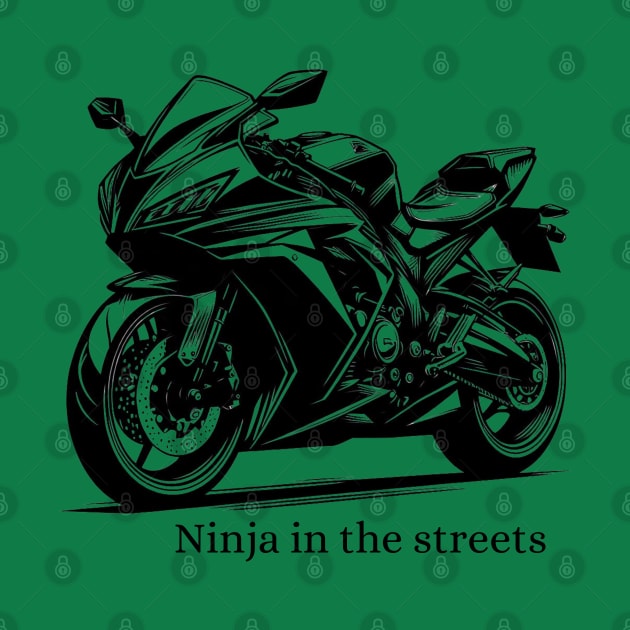 Ninja In The Streets Motorbike Black Work Minimalist Ink by BlackWork