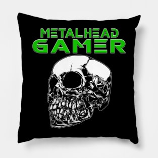 Metalhead Gamer Quarter Skull Green Pillow