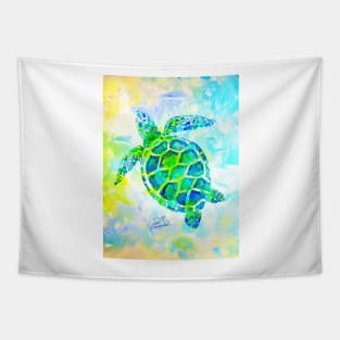 Sea Turtle with background by Jan Marvin Tapestry