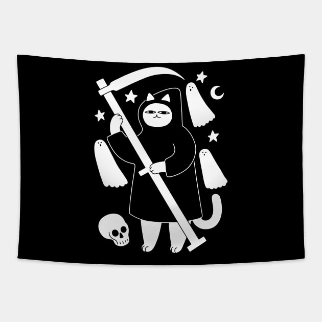 Spooky Grim Reaper Cat Tapestry by obinsun