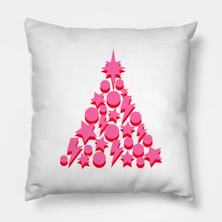 Pink and Red Christmas Tree, Lightning, Star and Baubles Pillow