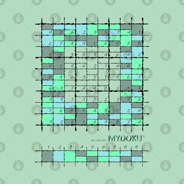 Mydoku_001_H001_003_F: Sudoku, Sudoku coloring, logic, logic puzzle, holiday puzzle, fun, away from screen by Mydoku