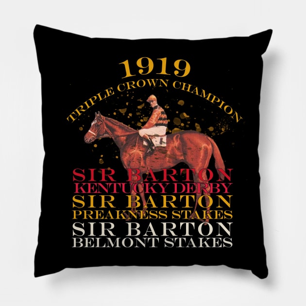 1919 Triple Crown Champion Sir Barton horse racing design Pillow by Ginny Luttrell