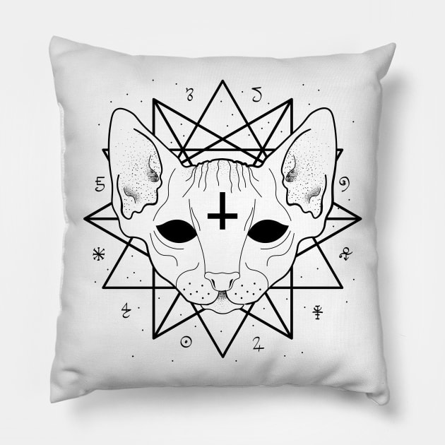 Occult Cat Sacred Geometry Pillow by Foxxy Merch