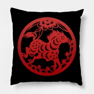 Chinese Zodiac Horse in Red Pillow