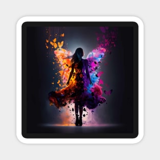 Silhouette of a woman bursting into butterflies version 2 Magnet