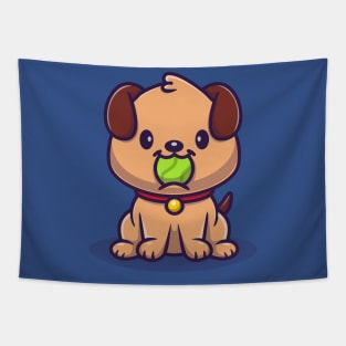 Cute Pug Dog Bite Baseball Cartoon Tapestry