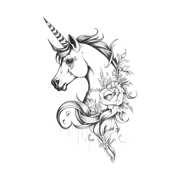 Unicorn Fantasy Wild Animal Illustration Art Tattoo by Cubebox