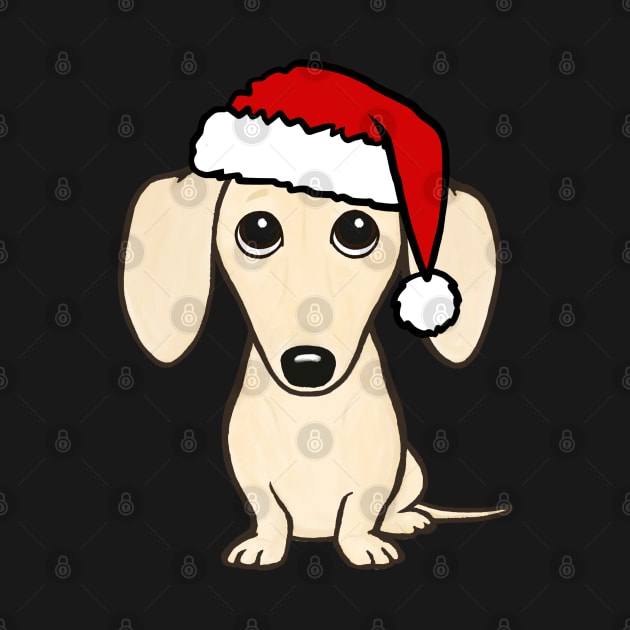 Cream Dachshund with Santa Hat Cute Wiener Dog Christmas by Coffee Squirrel