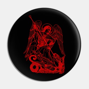 Saint Michael vanquishing the dragon (red neon) Pin