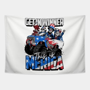 Get in Winner This is America US Presidents 4th of July Monster Truck Tapestry