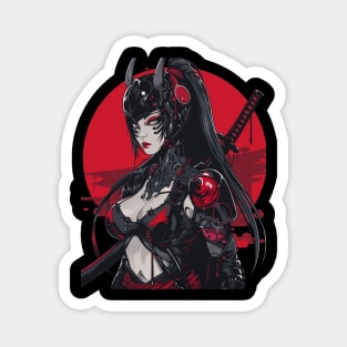 Red Samurai Cyber Girl Japanese Art Magnet