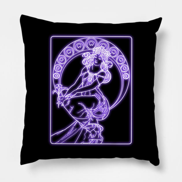 Alphonse Mucha violet Neon Pillow by la chataigne qui vole ⭐⭐⭐⭐⭐