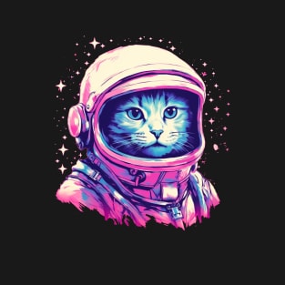 Vaporwave Retrowave Cat Astronaut - Space Colorful Illustration T-Shirt