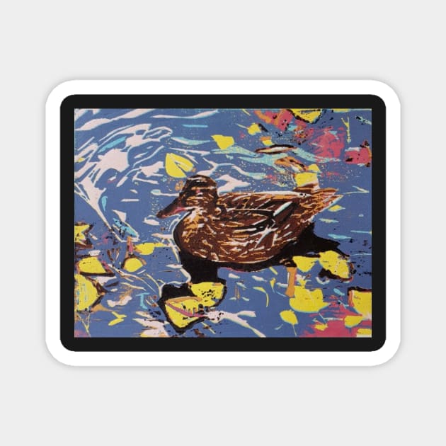 Autumn Duck woodcut Magnet by Chrisprint74