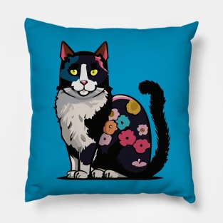 Black and White Flower Cat Pillow