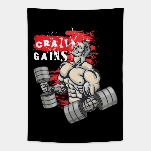 Crazy gains - Nothing beats the feeling of power that weightlifting, powerlifting and strength training it gives us! A beautiful vintage movie design representing body positivity! Tapestry by Crazy Collective