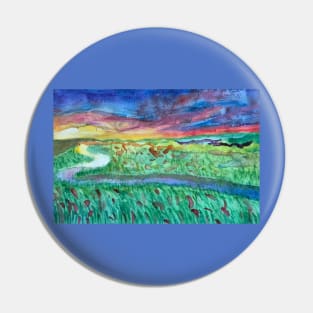 Stream in a Field at Sunset Pin