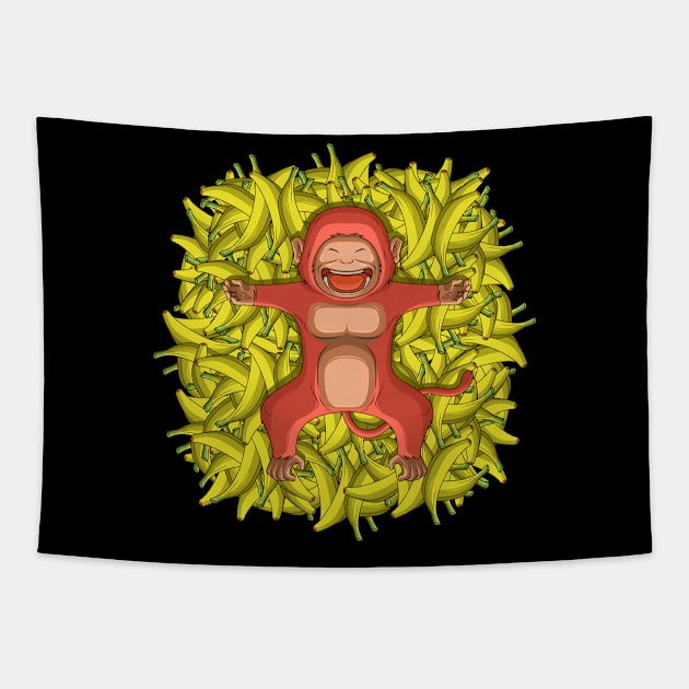 Monkey and Lots of bananas Tapestry by Kanvasdesign