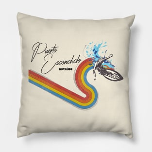 Retro 70s/80s Style Rainbow Surfing Wave Mexico Pillow