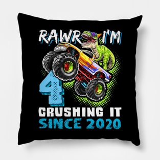 Dinosaur Monster Truck 4th Birthday Party Boys Rawr Im Pillow