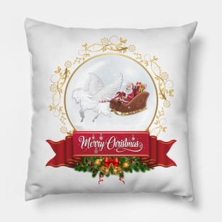 Merry Christmas Greeting. Pegasus, Helping Santa Pillow