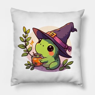 Kawaii witchy frog tea party Pillow