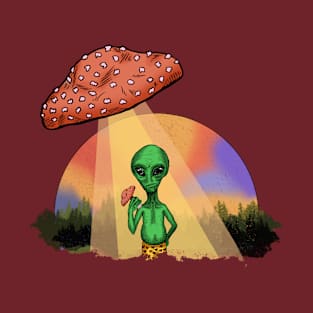 Alien Mushroom UFO Halloween Design T-Shirt