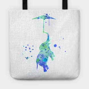 Blue Baby Elephant With Umbrella Watercolor Painting Tote