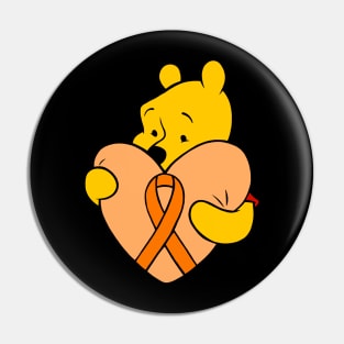 Yellow Bear hugging Orange Awareness ribbon. Pin