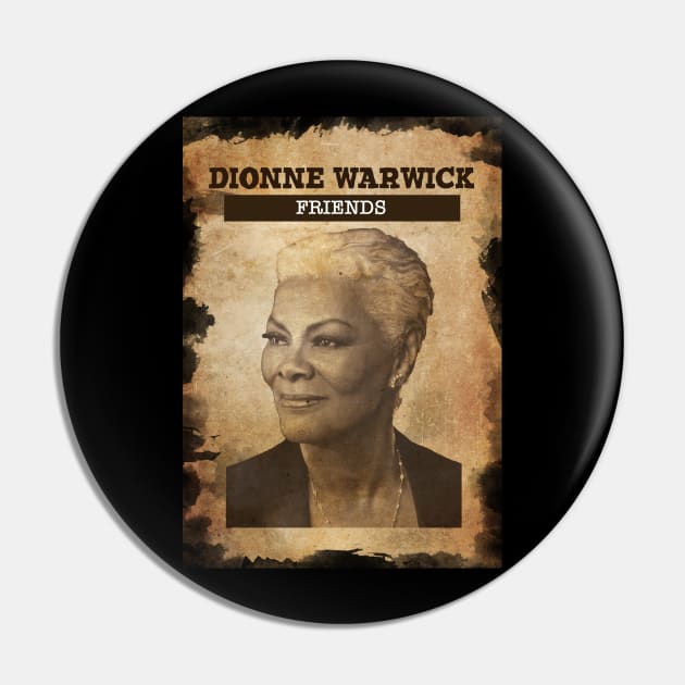 Vintage Old Paper 80s Style Dionne Warwick /// Friends Pin by Madesu Art