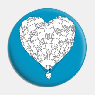 Heart Hot Air Balloon, Adult Coloring Illustration Pin